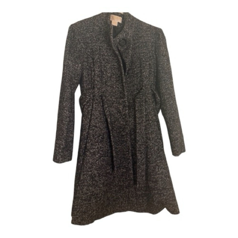 Michael Kors Elegant Black and White Patterned Wool Coat